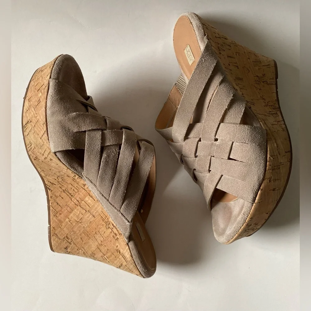 UGG Marta Cork Wedge Platform Sandals Grey Suede Size W 9 - Picture 6 of 11
